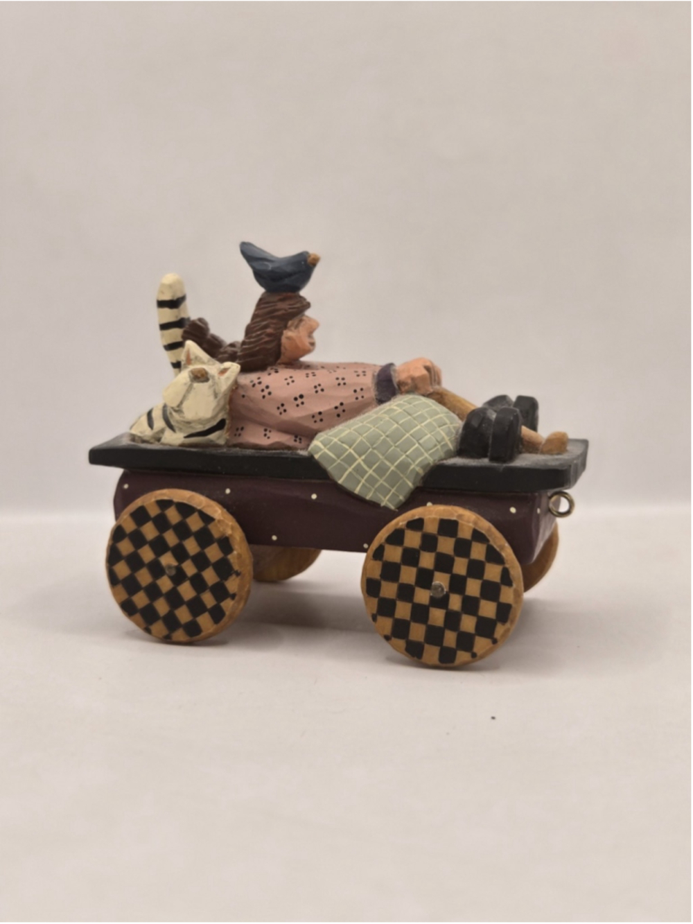 Williraye Studio WW2725 Girl In Wagon Cat Bird Folk Art Figurine 1997